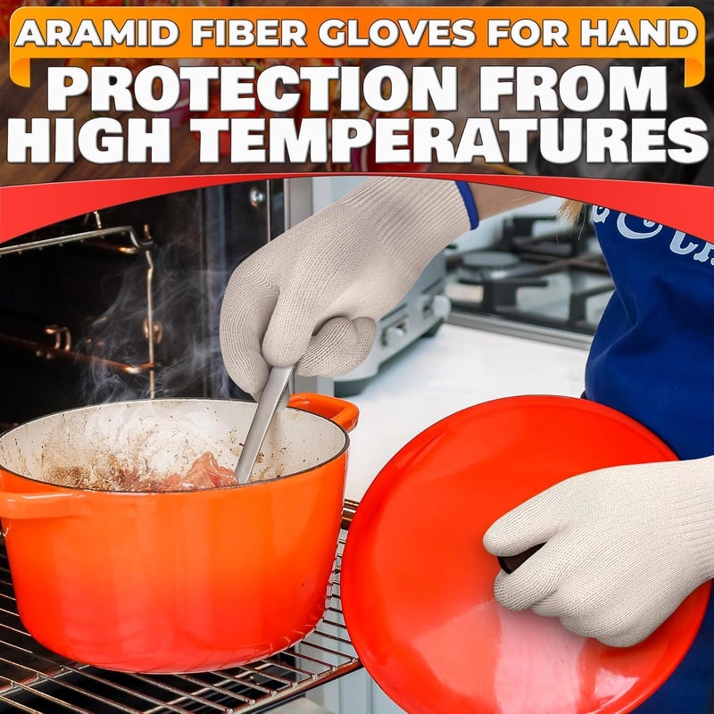 V TOWER Heat Resistant Gloves for Cooking & Grilling – Aramid Oven Mitts Gloves with Fingers, Short-Term Hand Protection up to 932°F and Secure Grip for Baking, Fryer, and BBQ - Image 5